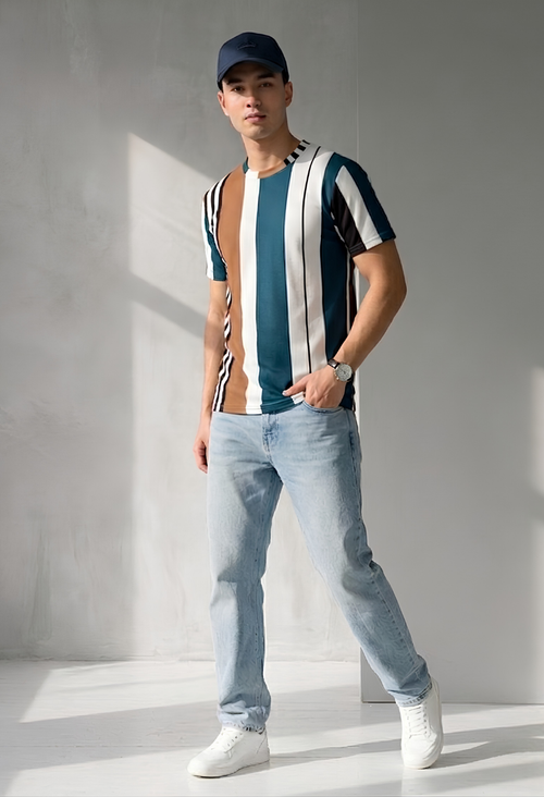 Sage Stripe Tee Teal Brown