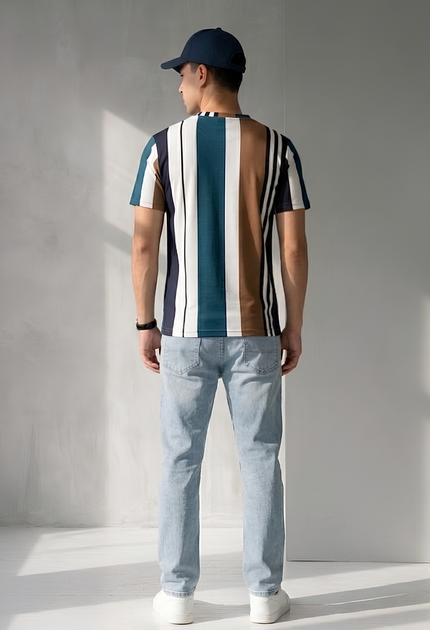Sage Stripe Tee Teal Brown