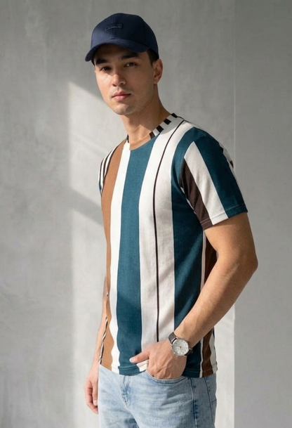 Sage Stripe Tee Teal Brown