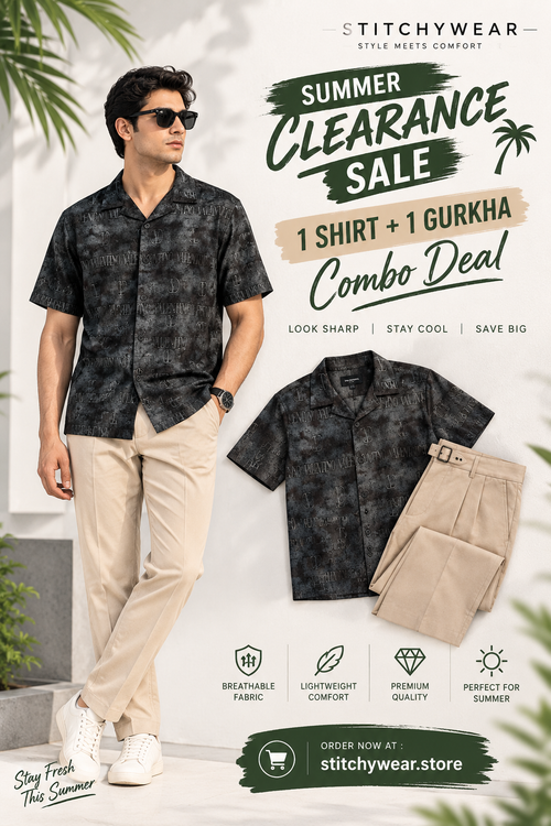 The Executive Casual Duo — Printed Camp Shirt + Tailored Gurkha Pant
