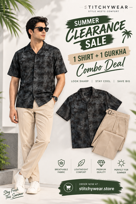 The Executive Casual Duo — Printed Camp Shirt + Tailored Gurkha Pant