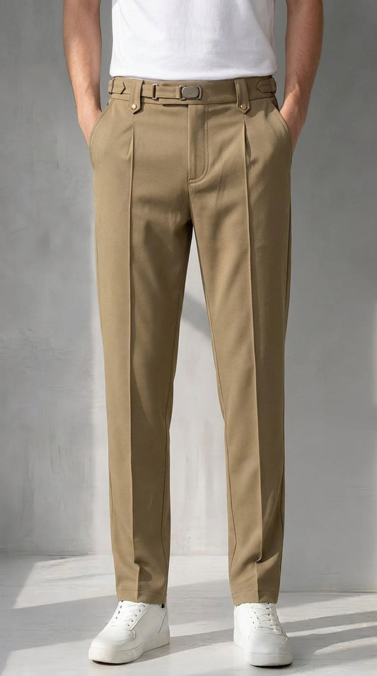 Aurelio Pleated Buckle Trouser – Khaki